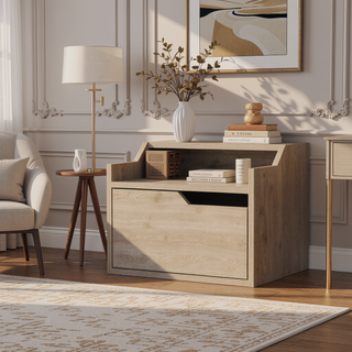 Sunvega Wall Mount Floating Nightstand with Drawer and Dual Shelf Display