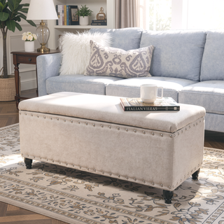 Sunvega Dark Brown Birch Legs Storage Ottoman with Light Assembly Required
