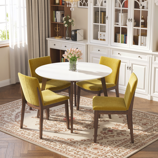 Sunvega Alina Contemporary White Dining Table with Solid Wood Base 43 Inch