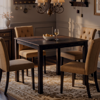 Sunvega Transitional Walnut Finish Dining Table Set with Four Slat Back Chairs