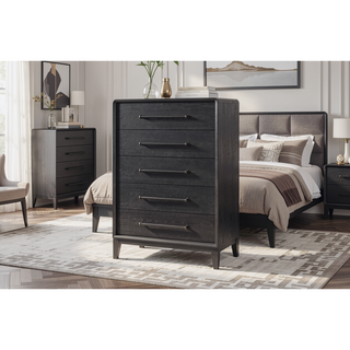 Sunvega Elm Veneer Peppercorn Chest with Five Smooth Drawers and Tapered Legs
