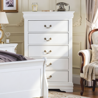 Sunvega Dark Cherry Finish Transitional Chest with English Dovetail Drawers and Bracket Legs