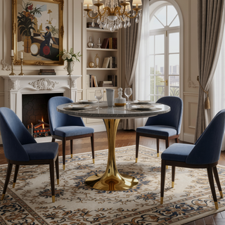 Sunvega Round White Pedestal Side Table with Marble Effect Top for Living Room