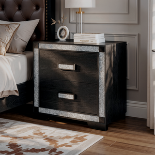 Sunvega White Nightstand with Integrated Speaker Cooler Insert and Glitter Detailing