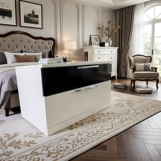 Sunvega Modern White and Black Lacquer Finish Bedroom Nightstand with 2 Drawers