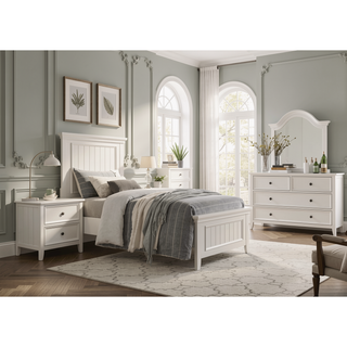 Sunvega White Finish 2 Drawer Bedroom Nightstand Farmhouse Style Bedside Table