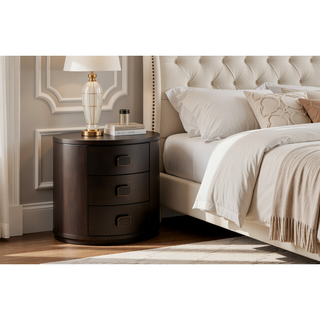 Sunvega Eucalyptus Veneer 3 Drawer Oval Nightstand with USB Charging Port