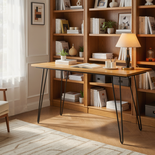 Sunvega Handcrafted Modern Industrial Oak Veneer Dining Table for 6 People