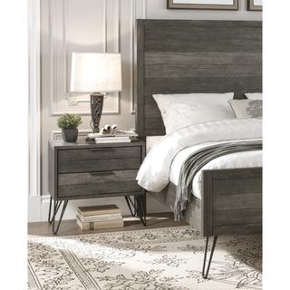 Sunvega Modern Nightstand with Three-Tone Gray Finish and Brushed Metal Legs
