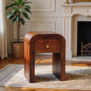 Sunvega Mini Darcy Chestnut Nightstand with Curved Edges and Brass Knob