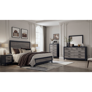 Sunvega Two-Tone Dark Gray and Black Queen Size Bed with Wood Inlay