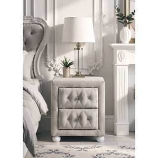 Sunvega Beige Fabric Nightstand with Two 10 by 13 by 5 Inch Storage Drawers