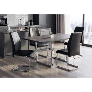 Sunvega Modern Dining Table with Grey Laminate Top and Chrome Metal Legs