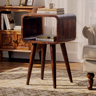 Sunvega Solid Mango Wood Open Compartment Bedside Table with 4 Tapered Legs
