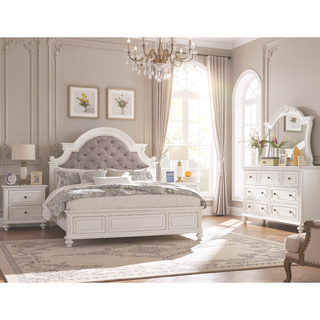 Sunvega Antique White and Brown-Gray Finish Nightstand with Black Knobs and Dovetail Drawers