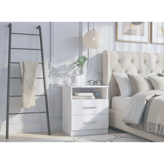 Sunvega White Nightstand with Two Drawers and Shelf for Bedroom or Living Room