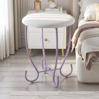 Sunvega Elegant Butterfly Design White PU Leather Finish Vanity Set with Stool