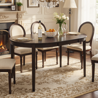 Sunvega Cappuccino Oval Dining Table with Leaf Extension and Sleek Long Legs