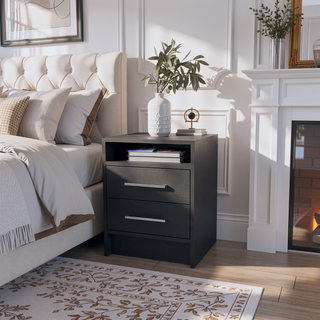 Sunvega Modern Bedroom Nightstand with Spacious Drawers and Open Shelf