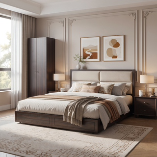 Sunvega Wenge 2-Door Tall Wardrobe Cabinet with Hanging Rod for Bedroom