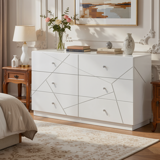 Sunvega Ultra Modern White Finish Nightstand with 2 Drawers and Embossed Lines Design