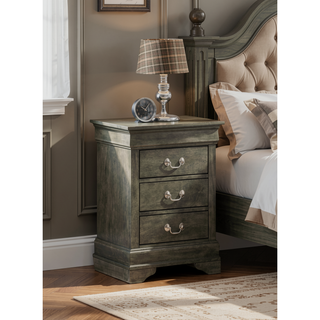 Sunvega Compact Traditional Gray Nightstand with Generous Drawer Space