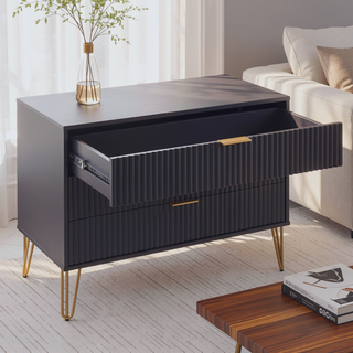 Sunvega Modern Glam Dresser with Gold Metal Handles and Splayed Legs for Bedroom