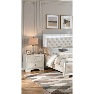 Sunvega Modern Grey Wooden Nightstand with 2 Drawers and Unique Handles