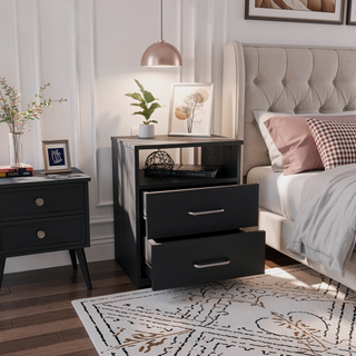 Sunvega 19.9 Inch High Nightstand with Two Drawers and One Open Shelf