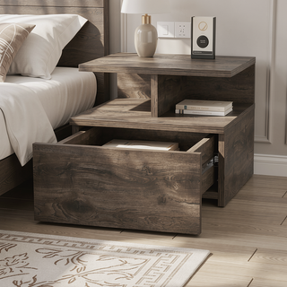 Sunvega Macadamia 2-Tier Shelf Floating Nightstand with Wall-Mount for Bedroom Storage