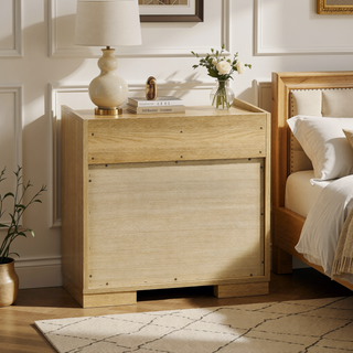 Sunvega Natural Wood and White Melamine 2-Drawer Nightstand Bedside Table