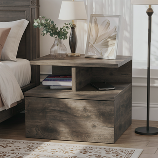 Sunvega Floating Nightstand with 2-Tier Shelf and Spacious Drawer for Easy Storage