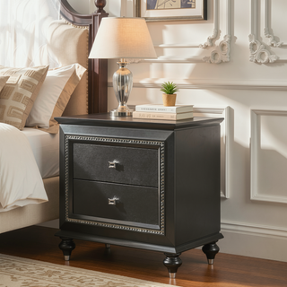 Sunvega Kaitlyn Metallic Gray Finish Wood Nightstand with Two Drawers and Crystal Trim