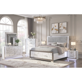 Sunvega Modern White and Gold Finish Five-Drawer Chest with LED Lights