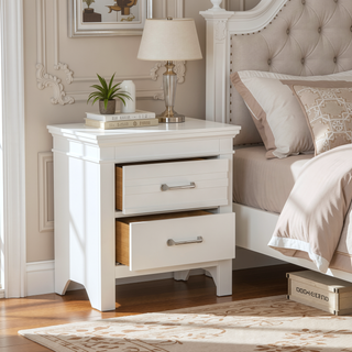 Sunvega White Finish Transitional Style Wooden Nightstand with 2 Dovetail Drawers