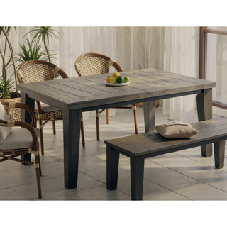 Sunvega Contemporary Two-Tone Gray Finish Solid Wood Rectangular Dining Table with 18-inch Leaf
