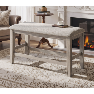 Sunvega Farmhouse Style Upholstered Cushion Seat Counter Height Bench with Footrest