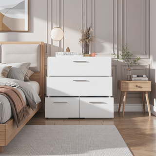 Sunvega White Minimalist Four Drawer Dresser for Bedroom Storage
