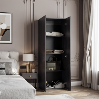 Sunvega Two Door Closet System with Fixed Shelves for Bedroom and Laundry Room Organization