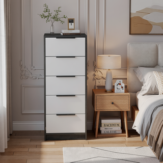 Sunvega White Pine Modern 5 Drawer Vertical Dresser for Narrow Spaces
