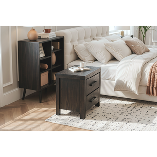 Sunvega Modern Espresso Solidwood Nightstand with Drawers and Bar Handle