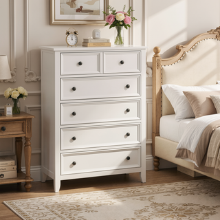 Sunvega White Finish 2 Drawer Bedroom Nightstand Farmhouse Style Bedside Table