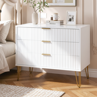Sunvega Modern Glam Dresser with Gold Metal Handles and Splayed Legs for Bedroom