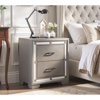 Sunvega Elegant Silver Champagne Nightstand with Two Ample Drawers for Snug Areas