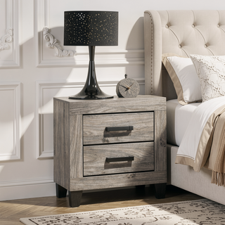 Sunvega Farmhouse Style Light Gray Finish Wooden Nightstand with Storage Drawers