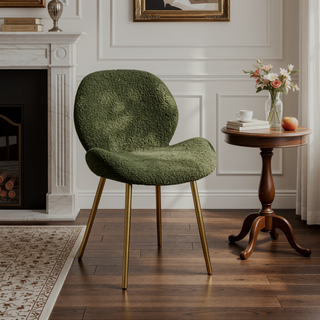 Sunvega Modern Minimalist White Teddy Velvet Dining Chairs Set of 2 with Gold Metal Legs