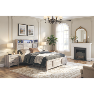 Sunvega Modern Gray Finish Two-Drawer Nightstand with Antique Brass Pulls