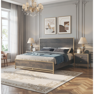 Sunvega Contemporary Gray Finish Dresser with Six Storage Drawers and Gold Accents