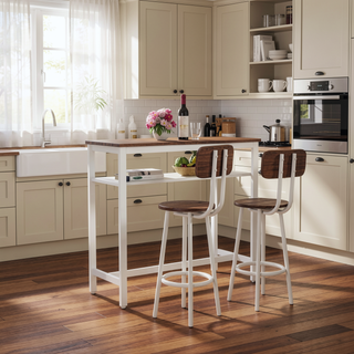 Sunvega Counter Height Square Table Set With 2 Foldable Stools for Kitchen and Apartment