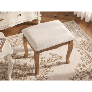Sunvega Adjustable Oval Wooden Frame Vanity Table with Mirror and Stool